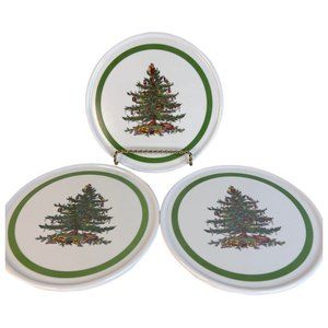 3 Spode Christmas Tree Trivets Pimpernel Melamine Round Hot Pad Plastic 6 1/2”